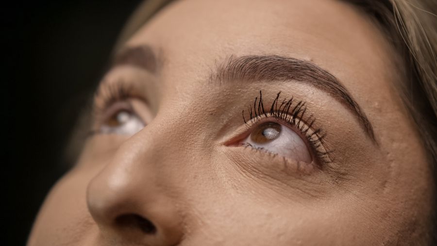 Close-up of tinted brows and lashes